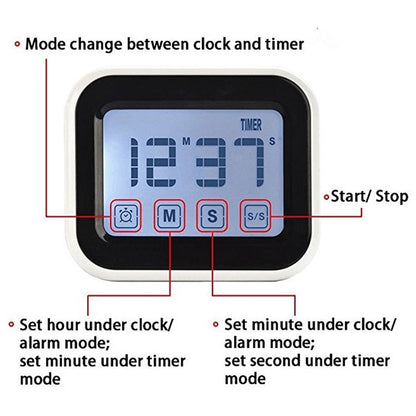 Kitchen Timer Digital Alarm Clock Large LCD Touch Screen Come with Night Light for Cooking Baking(White) - Digital Countdown by PMC Jewellery | Online Shopping South Africa | PMC Jewellery | Buy Now Pay Later Mobicred