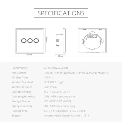 NEO NAS-SC03W Wireless WiFi EU Smart Light Control Switch 3Gang - Smart Switch by NEO | Online Shopping South Africa | PMC Jewellery | Buy Now Pay Later Mobicred