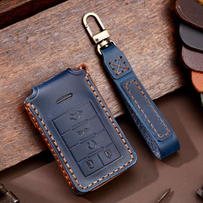 For Cadillac 5-button C091 Car Key Leather Protective Case (Blue) - Car Key Cases by PMC Jewellery | Online Shopping South Africa | PMC Jewellery | Buy Now Pay Later Mobicred