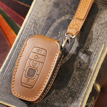 For Lincoln Hallmo Car Cowhide Leather Key Protective Cover Key Case(Brown) - Car Key Cases by Hallmo | Online Shopping South Africa | PMC Jewellery | Buy Now Pay Later Mobicred