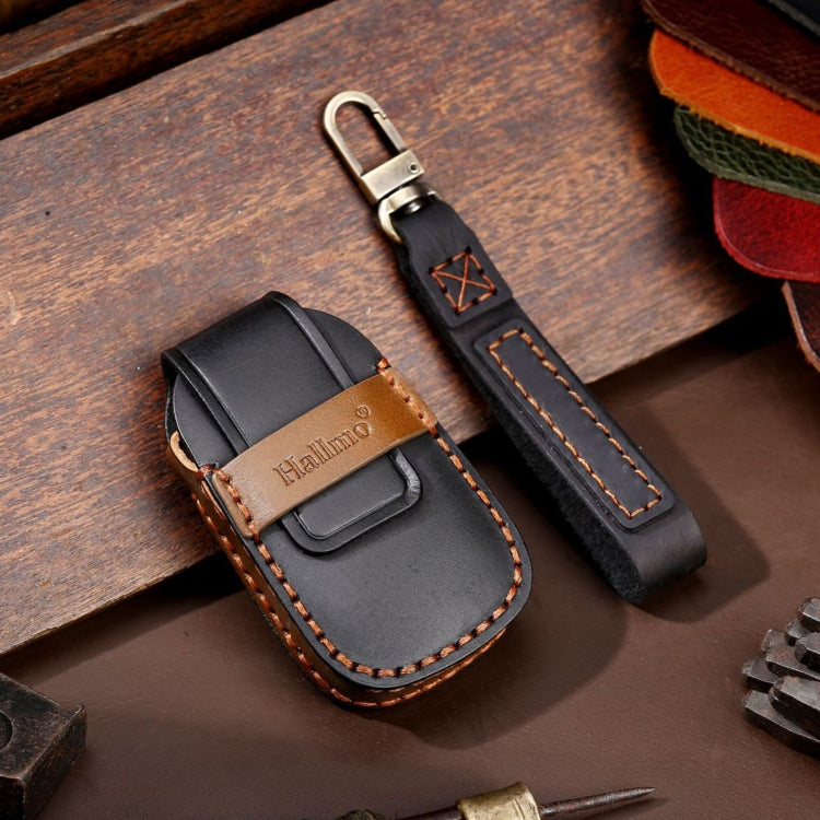 For Chevrolet 4-button Hallmo Car Cowhide Leather Key Protective Cover Key Case(Black) - Car Key Cases by Hallmo | Online Shopping South Africa | PMC TechLife | Buy Now Pay Later Mobicred