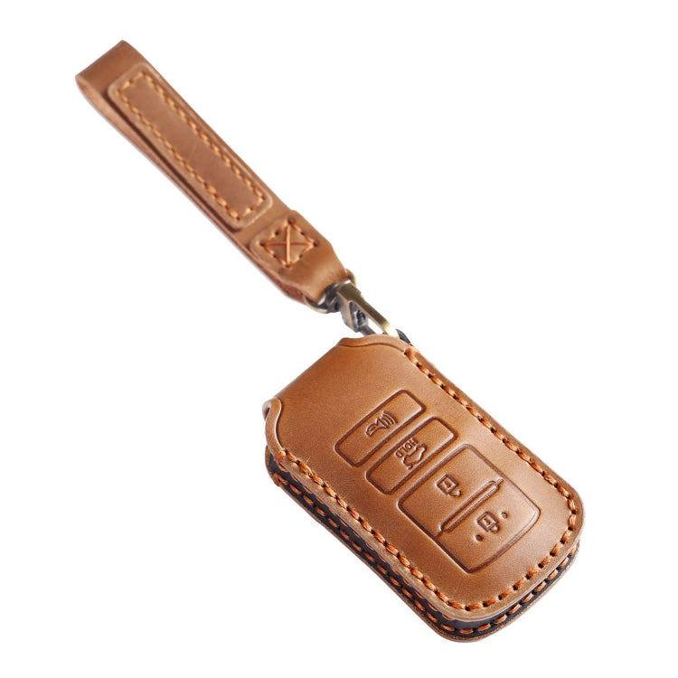 For Kia K4 Hallmo Car Cowhide Leather Key Protective Cover Key Case(Brown) - Car Key Cases by Hallmo | Online Shopping South Africa | PMC Jewellery | Buy Now Pay Later Mobicred