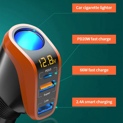 Ozio DY48TC 188W Type-C + USB Dual Port Multi-function Car Charger with Cigarette Lighter (Silver) - Car Charger by ozio | Online Shopping South Africa | PMC Jewellery | Buy Now Pay Later Mobicred