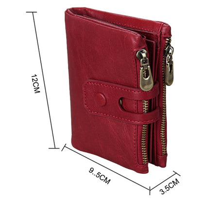 Genuine Cowhide Leather Crazy Horse Texture Zipper 3-folding Card Holder Wallet RFID Blocking Coin Purse Card Bag Protect Case for Men, Size: 12*9.5*3.5cm(Red) - Antimagnetic RFID Package by PMC Jewellery | Online Shopping South Africa | PMC Jewellery | Buy Now Pay Later Mobicred