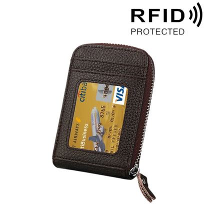 Genuine Cowhide Leather Solid Color Zipper Vertical Card Holder Wallet RFID Blocking Card Bag Protect Case with 12 Card Slots, Size: 11.5*7.5cm(Coffee) - Antimagnetic RFID Package by PMC Jewellery | Online Shopping South Africa | PMC Jewellery | Buy Now Pay Later Mobicred