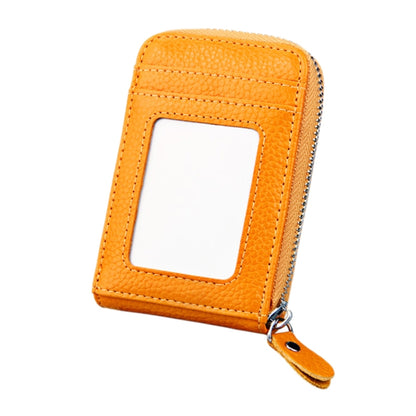 Genuine Cowhide Leather Solid Color Zipper Vertical Card Holder Wallet RFID Blocking Card Bag Protect Case with 12 Card Slots, Size: 11.5*7.5cm(Yellow) - Antimagnetic RFID Package by PMC Jewellery | Online Shopping South Africa | PMC Jewellery | Buy Now Pay Later Mobicred