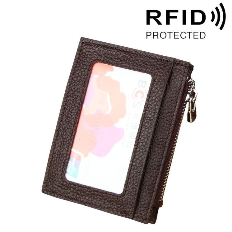 Cowhide Leather Solid Color Zipper Card Holder Wallet RFID Blocking Card Bag Protect Case Coin Purse, Size: 11*8*1.5cm(Coffee) - Antimagnetic RFID Package by PMC Jewellery | Online Shopping South Africa | PMC Jewellery | Buy Now Pay Later Mobicred