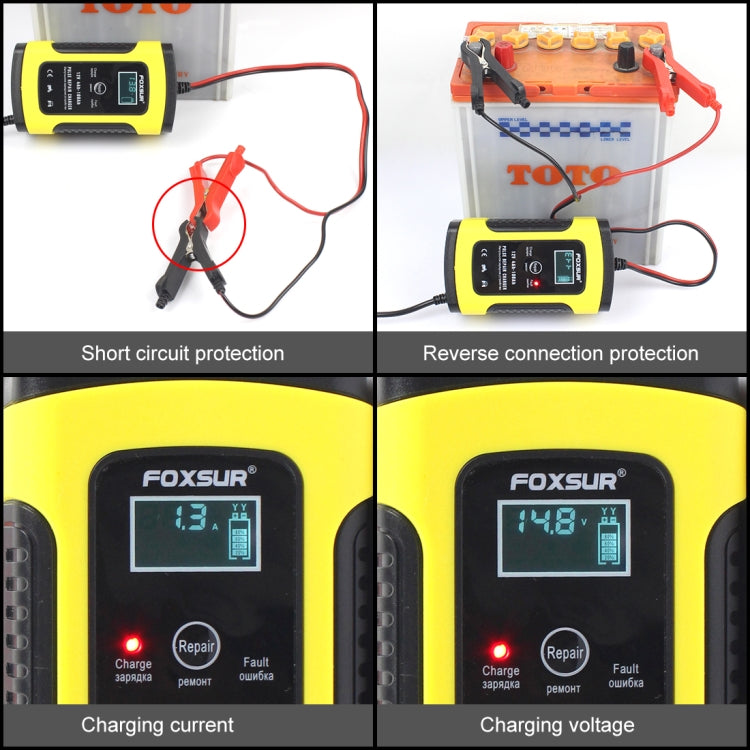 12V 6A Intelligent Universal Battery Charger for Car Motorcycle, Length: 55cm, UK Plug(Yellow) - Battery Charger by FOXSUR | Online Shopping South Africa | PMC Jewellery | Buy Now Pay Later Mobicred