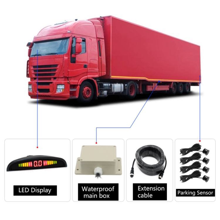 PZ316 Digital LED Crescent Shape Display Rear View Mirror Car Recorder for Truck with 4 Rear Radar - Radar Detectors by PMC TechLife | Online Shopping South Africa | PMC TechLife | Buy Now Pay Later Mobicred