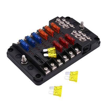 Independent Positive and Negative 1 in 12 Out 12 Way Circuit Blade Fuse Box Fuse Holder Kits with LED Warning Indicator for Auto Car Truck Boat - Fuse by PMC Jewellery | Online Shopping South Africa | PMC Jewellery