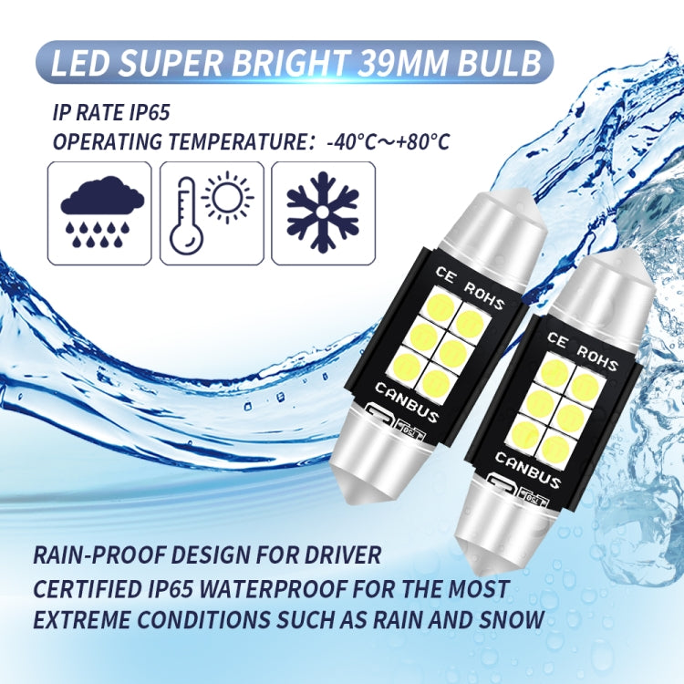 2 PCS 39mm DC12V-24V 3W 6000K 660LM 6LEDs SMD-3030 Car Reading Lamp / License Plate Light - License Plate Lights by PMC Jewellery | Online Shopping South Africa | PMC Jewellery | Buy Now Pay Later Mobicred