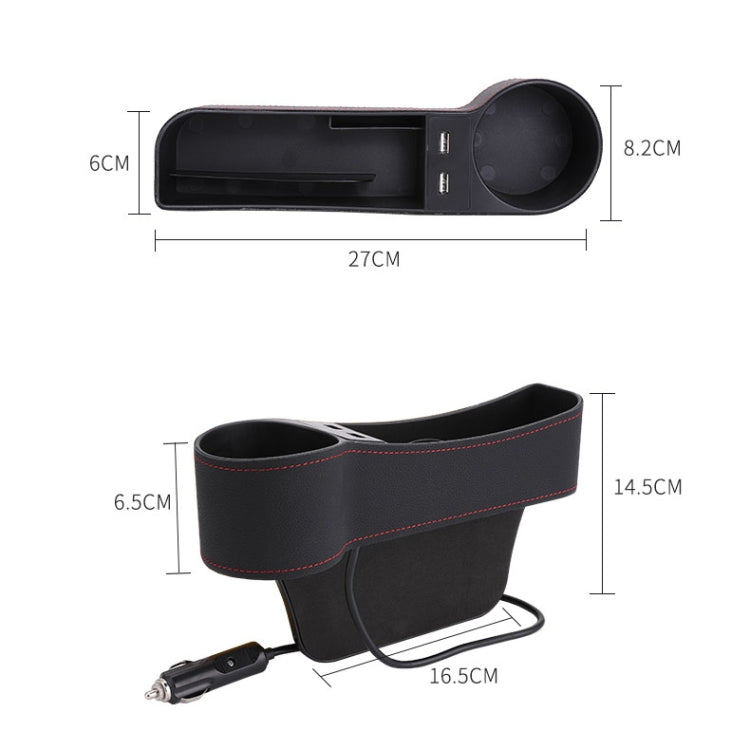 Car Multi-functional Driver Seat Console PU Leather Box Cigarette Lighter Charging Pocket Cup Holder Seat Gap Side Storage Box(Black) - Stowing Tidying by PMC Jewellery | Online Shopping South Africa | PMC Jewellery | Buy Now Pay Later Mobicred