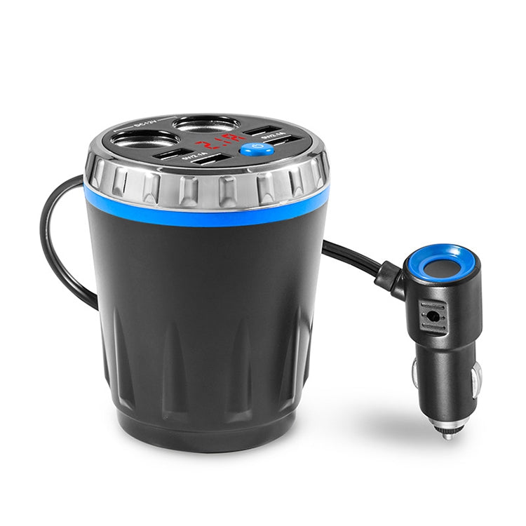 Cup Holder Car Charger Dual Cigarette Lighter 4USB Ports Charger Car MP3 Player (Blue) - Car Charger by PMC Jewellery | Online Shopping South Africa | PMC Jewellery | Buy Now Pay Later Mobicred