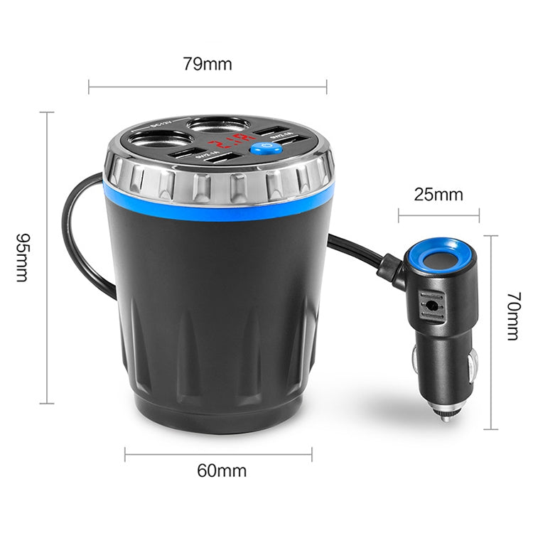 Cup Holder Car Charger Dual Cigarette Lighter 4USB Ports Charger Car MP3 Player (Blue) - Car Charger by PMC Jewellery | Online Shopping South Africa | PMC Jewellery | Buy Now Pay Later Mobicred