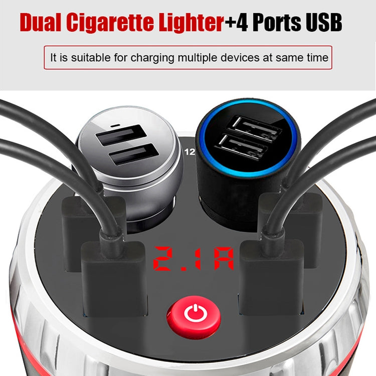 Cup Holder Car Charger Dual Cigarette Lighter 4USB Ports Charger Car MP3 Player (Blue) - Car Charger by PMC Jewellery | Online Shopping South Africa | PMC Jewellery | Buy Now Pay Later Mobicred