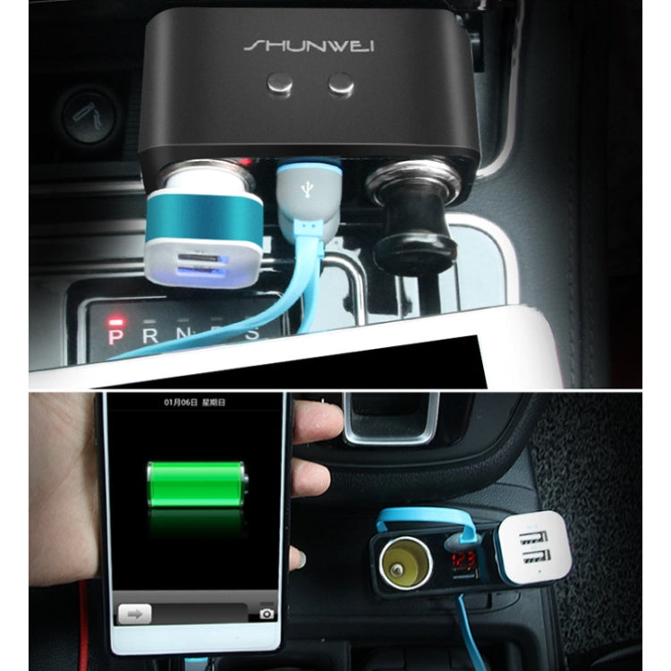 SHUNWEI SD-1925 120W 3A Car 2 in 1 Dual USB Charger 90 Degree Free Rotation Cigarette Lighter(Black) - Cigar Socket by SHUNWEI | Online Shopping South Africa | PMC Jewellery