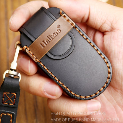 Hallmo Car Cowhide Leather Key Protective Cover Key Case for Jeep Compass(Brown) - Car Key Cases by Hallmo | Online Shopping South Africa | PMC Jewellery | Buy Now Pay Later Mobicred