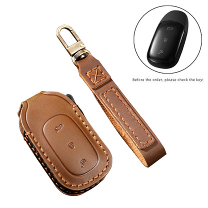 Hallmo Car Cowhide Leather Key Protective Cover Key Case for LEADING IDEAL One(Brown) - Car Key Cases by Hallmo | Online Shopping South Africa | PMC Jewellery | Buy Now Pay Later Mobicred