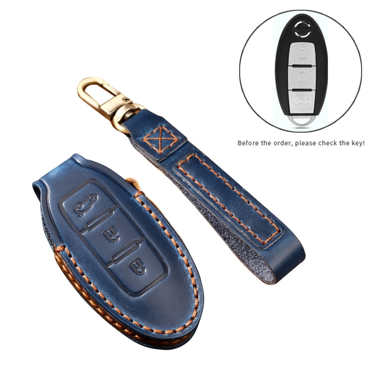 Hallmo Car Cowhide Leather Key Protective Cover Key Case for Nissan Sylphy 3-button Tail Box(Black) - Car Key Cases by Hallmo | Online Shopping South Africa | PMC Jewellery | Buy Now Pay Later Mobicred