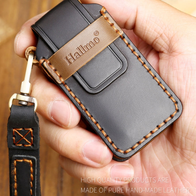 Hallmo Car Cowhide Leather Key Protective Cover Key Case for Mitsubishi Outlander(Blue) - Car Key Cases by Hallmo | Online Shopping South Africa | PMC TechLife | Buy Now Pay Later Mobicred