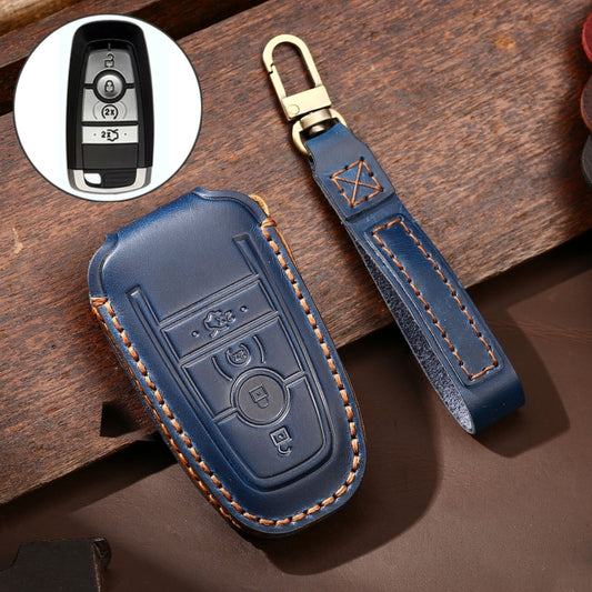 Hallmo Car Cowhide Leather Key Protective Cover Key Case for Ford Focus C Style(Blue) - Car Key Cases by Hallmo | Online Shopping South Africa | PMC Jewellery | Buy Now Pay Later Mobicred