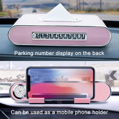 Car Dashboard Diamond Paper Towel Box with Temporary Parking Phone Number Card & Phone Holder & Clock(Wine Red) - Tissue Boxes by PMC Jewellery | Online Shopping South Africa | PMC Jewellery | Buy Now Pay Later Mobicred