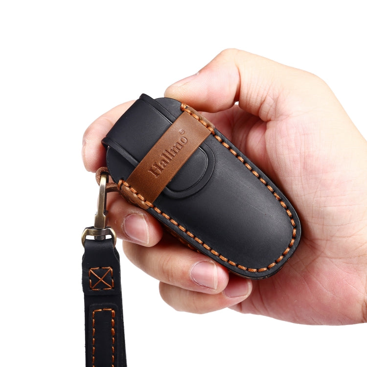 Hallmo Car Cowhide Leather Key Protective Cover Key Case for Hyundai 7-button(Brown) - Car Key Cases by Hallmo | Online Shopping South Africa | PMC TechLife | Buy Now Pay Later Mobicred