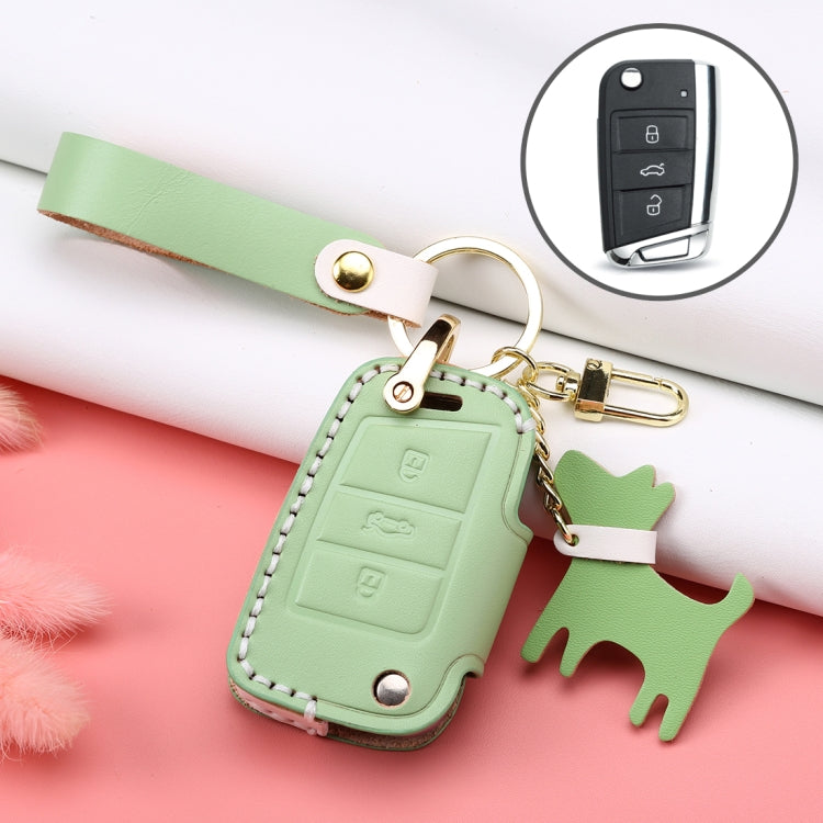 Hallmo Car Female Style Cowhide Leather Key Protective Cover for Volkswagen, B Type Folding(Grass Green) - Car Key Cases by Hallmo | Online Shopping South Africa | PMC Jewellery | Buy Now Pay Later Mobicred