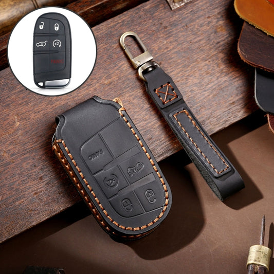 Hallmo Car Genuine Leather Key Protective Cover for Jeep Compass 5-button(Black) - Car Key Cases by Hallmo | Online Shopping South Africa | PMC Jewellery | Buy Now Pay Later Mobicred