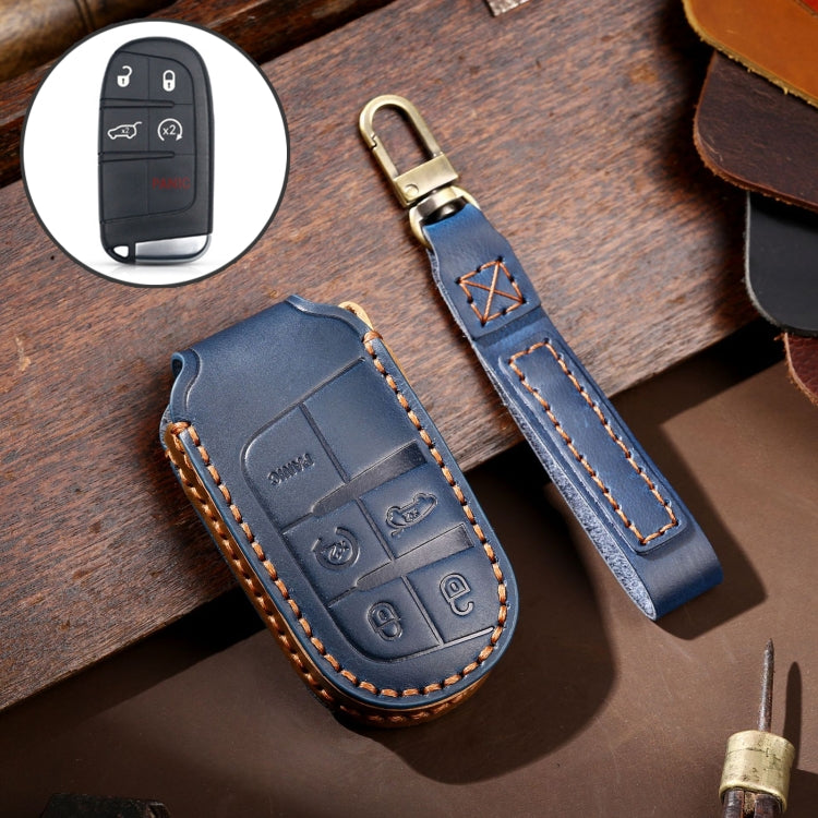 Hallmo Car Genuine Leather Key Protective Cover for Jeep Compass 5-button(Blue) - Car Key Cases by Hallmo | Online Shopping South Africa | PMC TechLife | Buy Now Pay Later Mobicred