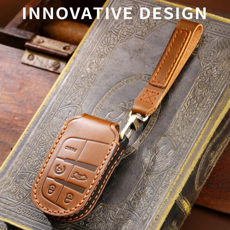Hallmo Car Genuine Leather Key Protective Cover for Jeep Compass 5-button(Brown) - Car Key Cases by Hallmo | Online Shopping South Africa | PMC Jewellery | Buy Now Pay Later Mobicred