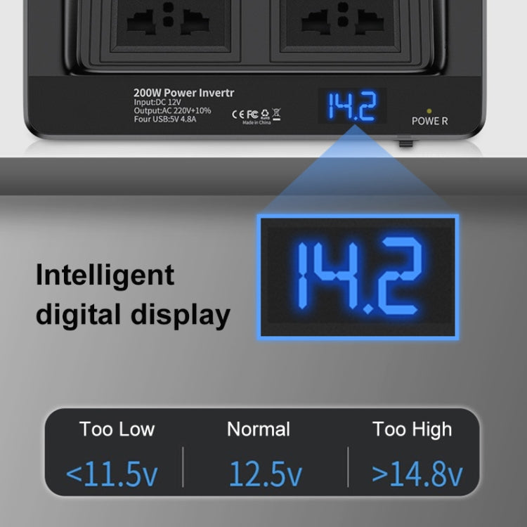 DC12V 200W AC110V Car Smart Multi-functional Digital Display Inverter, US Plug -  by PMC TechLife | Online Shopping South Africa | PMC TechLife | Buy Now Pay Later Mobicred