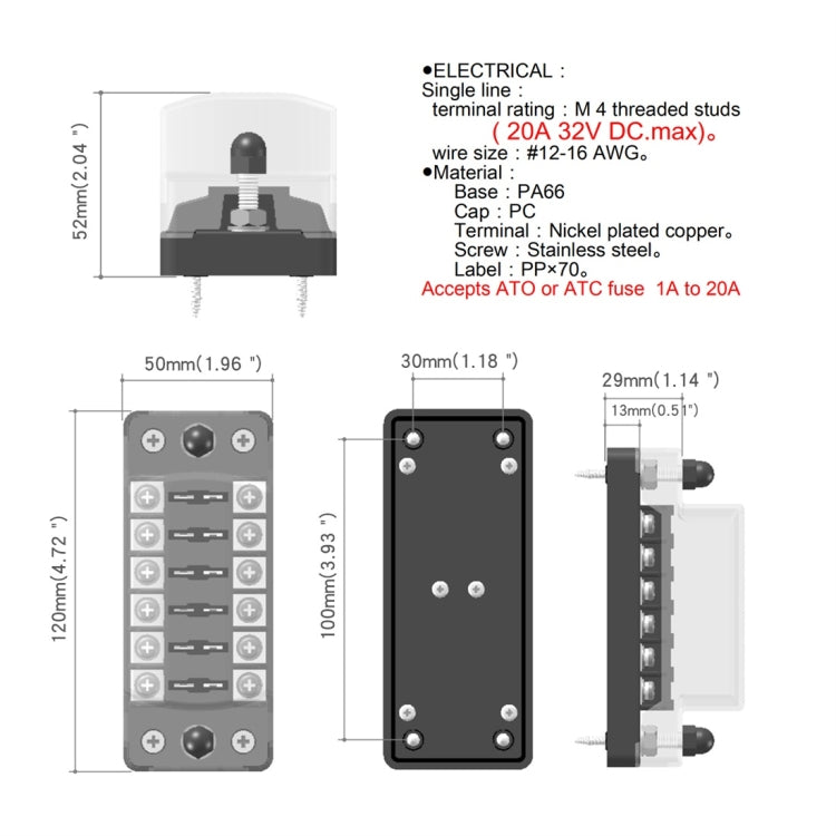 ZH-979A1 FB1903 1 In 1 Out 6 Ways No Distinction Positive Negative Fuse Box with 12 Fuses for Auto Car Truck Boat - Fuse by PMC Jewellery | Online Shopping South Africa | PMC Jewellery | Buy Now Pay Later Mobicred