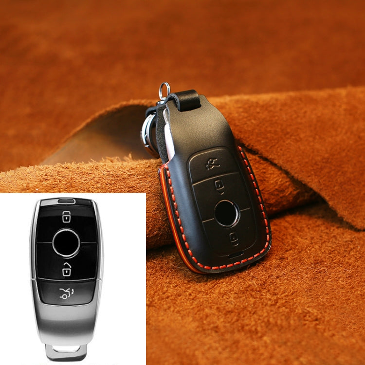 For Mercedes-Benz Colorful Edge Style Car Cowhide Leather Key Protective Cover Key Case (Black) - Car Key Cases by PMC Jewellery | Online Shopping South Africa | PMC Jewellery | Buy Now Pay Later Mobicred