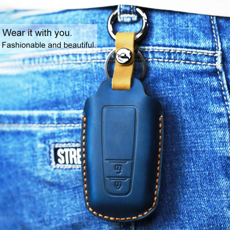 For Toyota Car Cowhide Leather Key Protective Cover Key Case, Two Keys Version(Blue) - Car Key Cases by PMC Jewellery | Online Shopping South Africa | PMC Jewellery | Buy Now Pay Later Mobicred