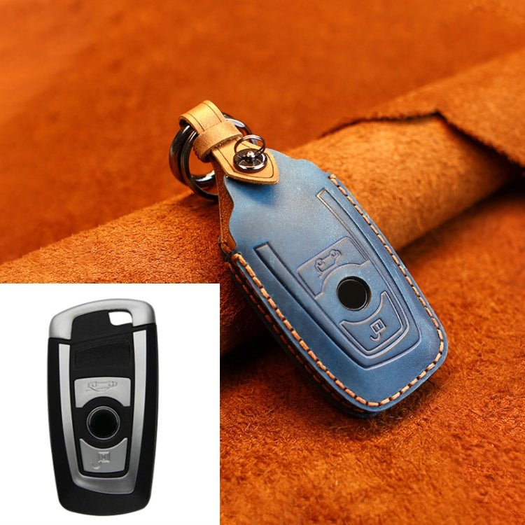 For BMW Old Style Car Cowhide Leather Key Protective Cover Key Case, Two Keys Version (Blue) - Car Key Cases by PMC Jewellery | Online Shopping South Africa | PMC Jewellery | Buy Now Pay Later Mobicred