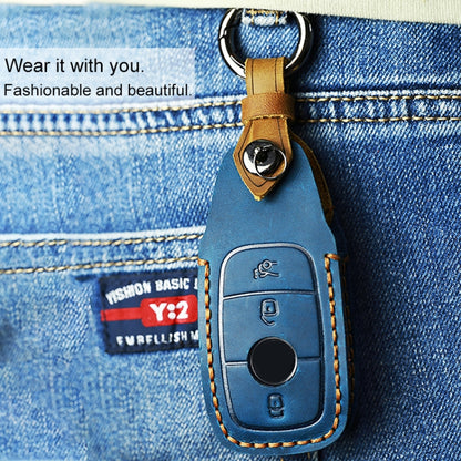 For Mercedes-Benz New Style Car Cowhide Leather Key Protective Cover Key Case (Blue) - Car Key Cases by PMC Jewellery | Online Shopping South Africa | PMC Jewellery | Buy Now Pay Later Mobicred