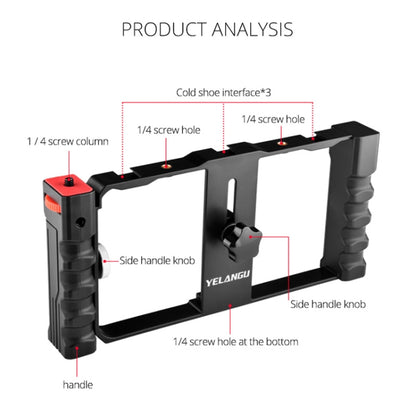 YELANGU PC02A Vlogging Live Broadcast Plastic Cage Video Rig Filmmaking Stabilizer Bracket for iPhone, Galaxy, Huawei, Xiaomi, HTC, LG, Google, and Other Smartphones(Black) - Stand by YELANGU | Online Shopping South Africa | PMC Jewellery | Buy Now Pay Later Mobicred