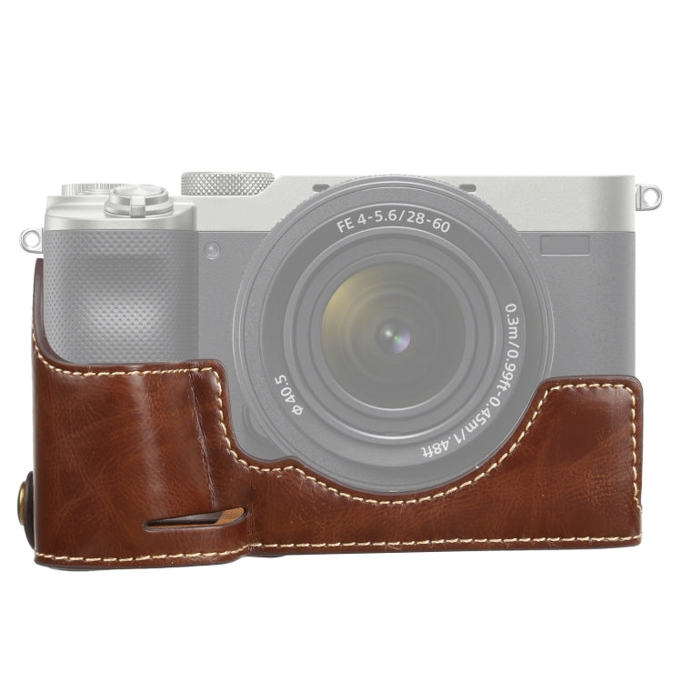 1/4 inch Thread PU Leather Camera Half Case Base for Sony ILCE-7C/A7C (Coffee) - free shipping - PMC TechLife - Order now!