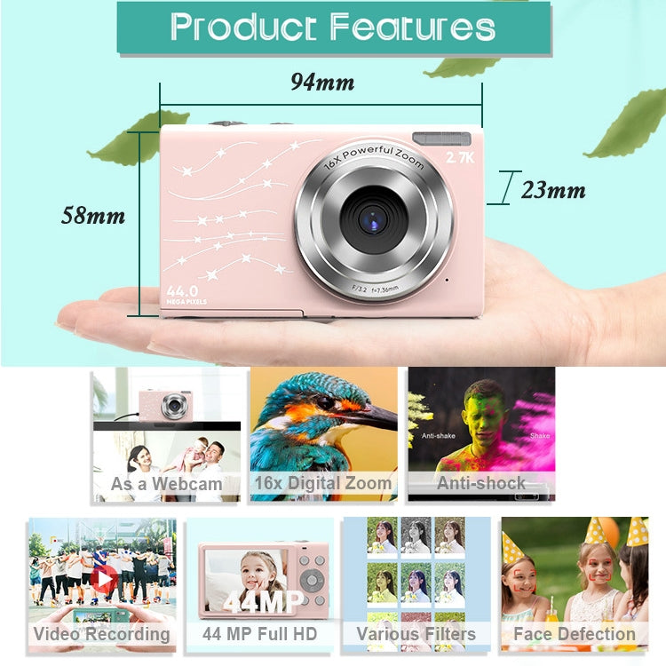 DC402 2.4 inch 44MP 16X Zoom 1080P Full HD Digital Camera Children Card Camera, AU Plug(Black) - Children Cameras by PMC Jewellery | Online Shopping South Africa | PMC Jewellery | Buy Now Pay Later Mobicred