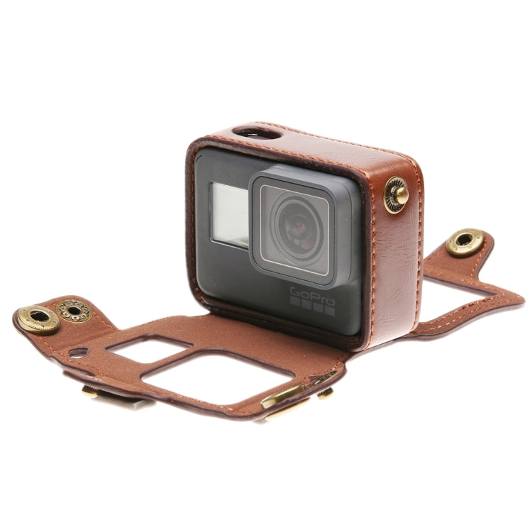 For GoPro HERO7 Black /6 /5  PU Leather Housing Case with Neck Strap & Buttons(Coffee) - Leather Cases by PMC Jewellery | Online Shopping South Africa | PMC Jewellery | Buy Now Pay Later Mobicred