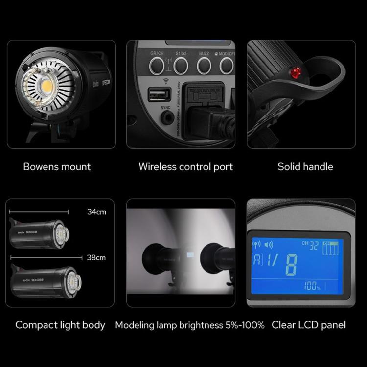 Godox SK300II-V Studio Flash Photo Light 300Ws Bowens Mount Monolight Light (UK Plug) - free shipping - PMC TechLife - Order now!