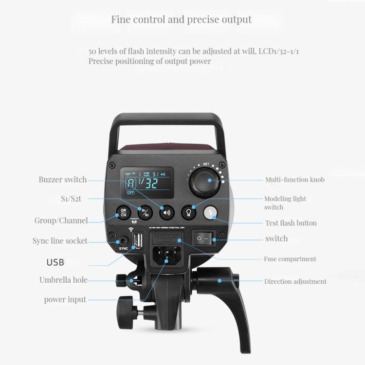 Godox MS200-V Studio Flash Light 200Ws Bowens Mount Strobe Light with Lamp Cover (US Plug) - free shipping - PMC TechLife - Order now!