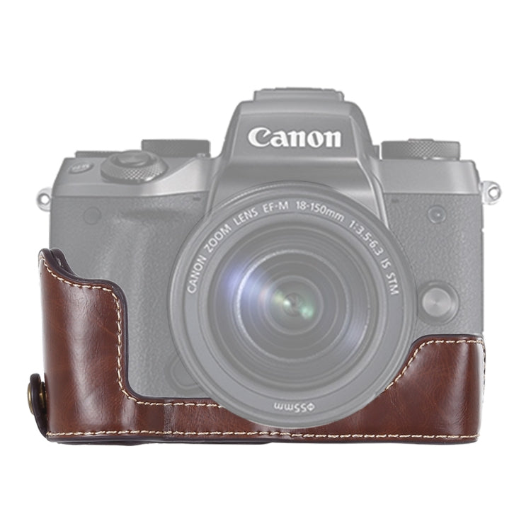 1/4 inch Thread PU Leather Camera Half Case Base for Canon EOS M5(Coffee) - free shipping - PMC TechLife - Order now!