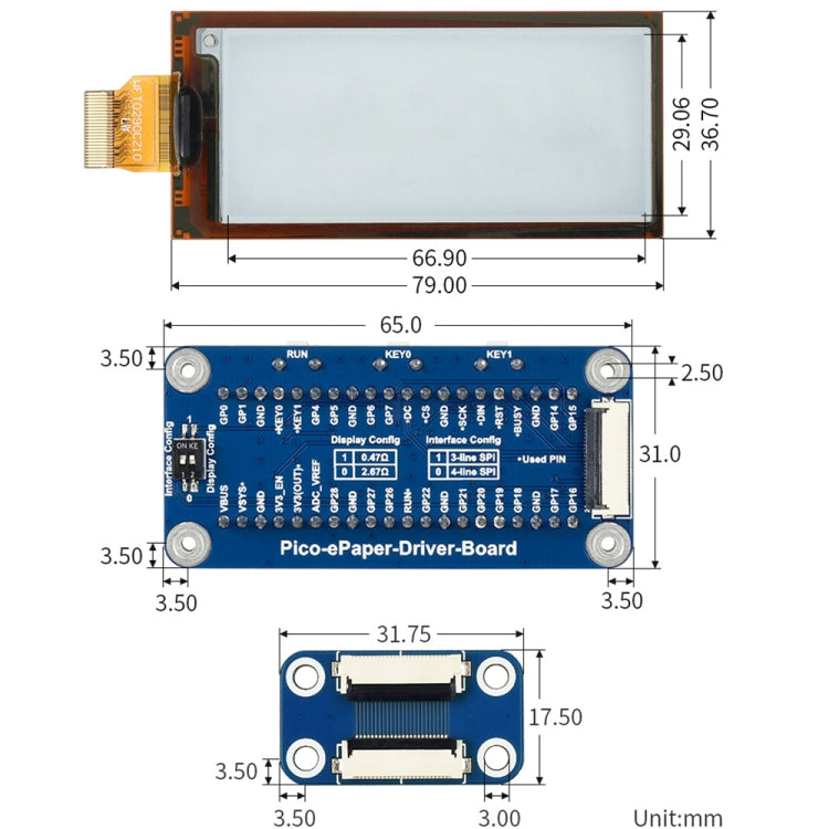 Waveshare 2.9 inch 296 x 128 Pixel Black / White Flexible E-Paper E-Ink Display Module for Raspberry Pi Pico, SPI Interface - Modules Expansions Accessories by WAVESHARE | Online Shopping South Africa | PMC Jewellery | Buy Now Pay Later Mobicred