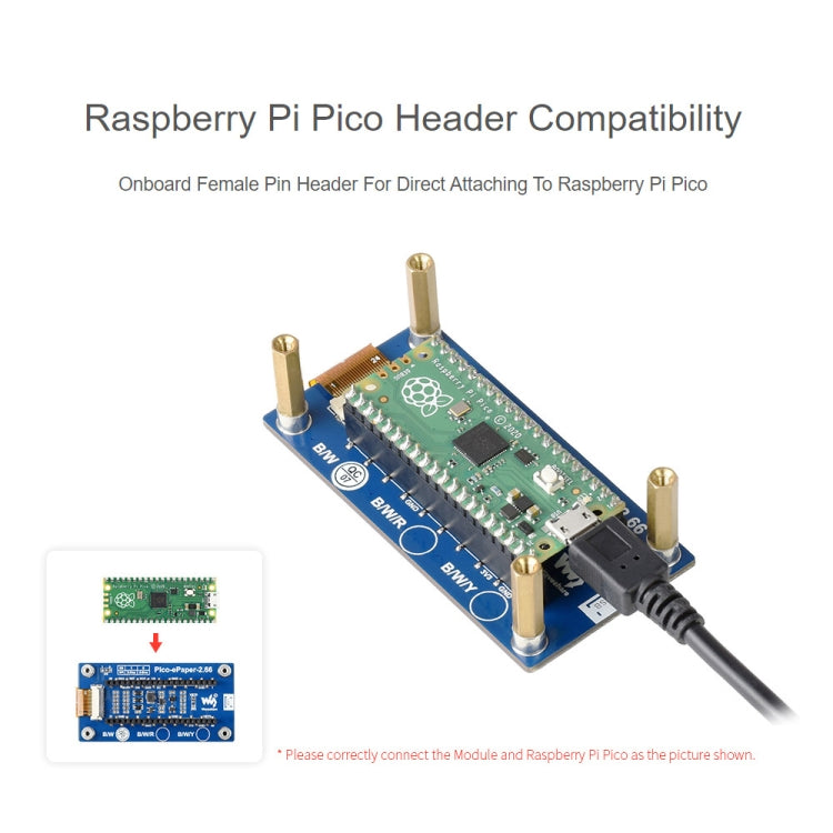 Waveshare 2.66 inch 296 x 152 Pixel Black / White E-Paper E-Ink Display Module for Raspberry Pi Pico, SPI Interface - free shipping - PMC Jewellery - Order now!