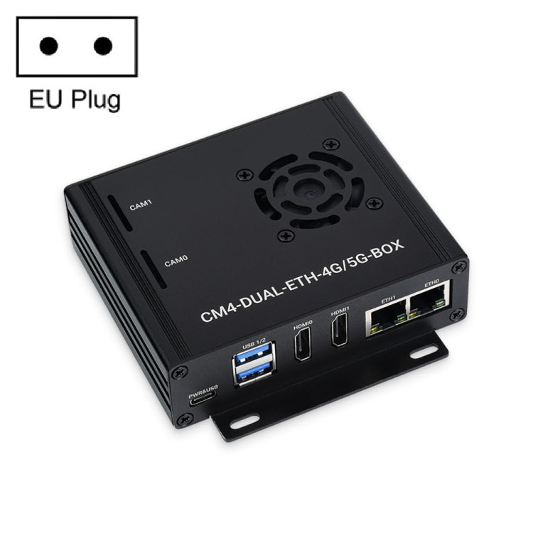 Waveshare Dual Gigabit Ethernet 5G/4G Computer Box with Cooling Fan for Raspberry Pi CM4(EU Plug) - Mini PC Accessories by WAVESHARE | Online Shopping South Africa | PMC Jewellery | Buy Now Pay Later Mobicred