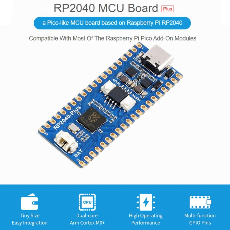 Waveshare RP2040-Plus Pico-like MCU Board Based on Raspberry Pi MCU RP2040, without Pinheader - Modules Expansions Accessories by WAVESHARE | Online Shopping South Africa | PMC Jewellery | Buy Now Pay Later Mobicred