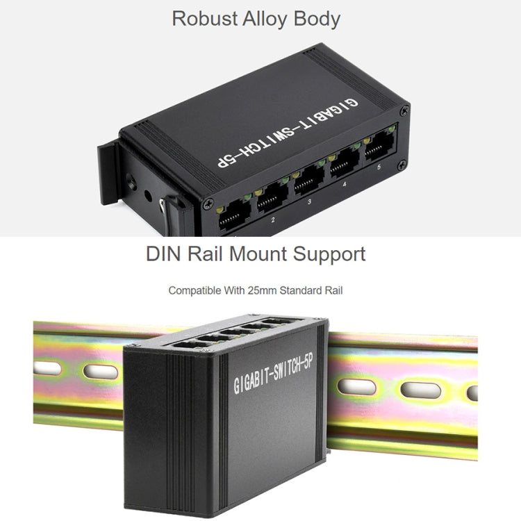 Waveshare Industrial 5P Gigabit Ethernet Switch, Full-Duplex 10/100/1000M, DIN Rail Mount - free shipping - PMC Jewellery - Order now!