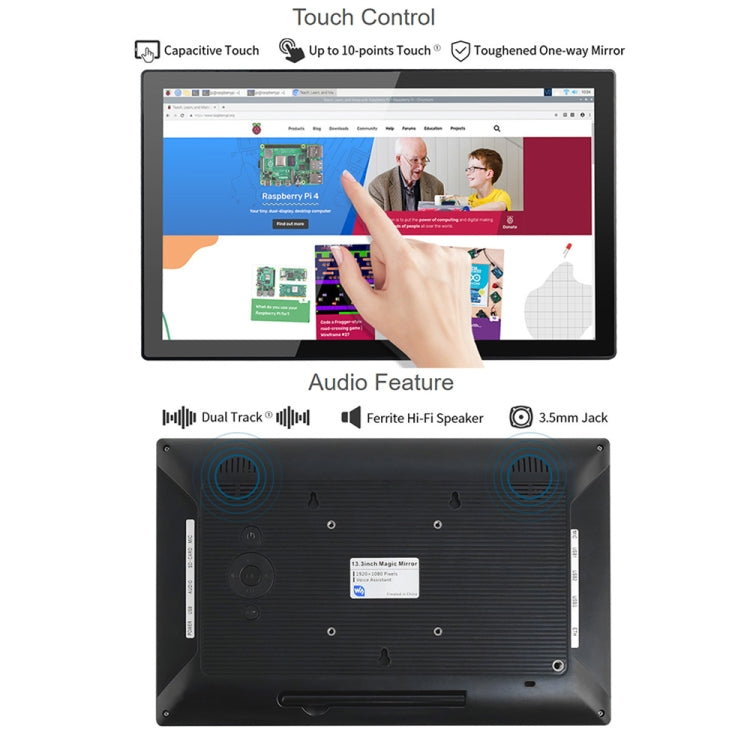 Waveshare 13.3 inch Magic Mirror, Voice Assistant, Touch Control(US Plug) - Modules Expansions Accessories by WAVESHARE | Online Shopping South Africa | PMC Jewellery | Buy Now Pay Later Mobicred